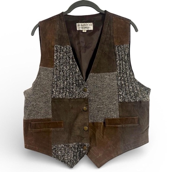 Brandon Thomas Jackets & Blazers - Vintage 100% Leather Shell Patchwork Vest Western Boho Y2K Brandon Thomas Medium